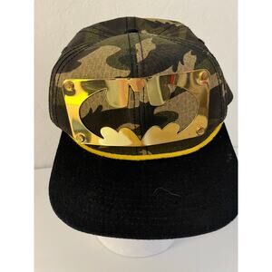 DC Comics Batman Camouflage Adjustable Snapback Cap - Front Gold BAT Logo Plate
